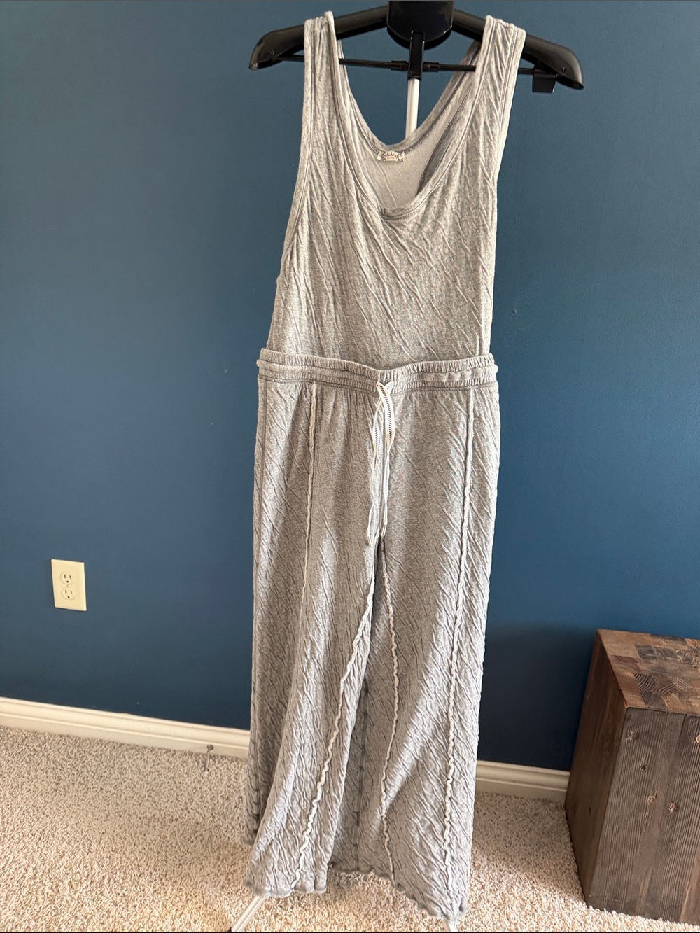Free People Light Gray Sleeveless Drawstring Jumpsuit